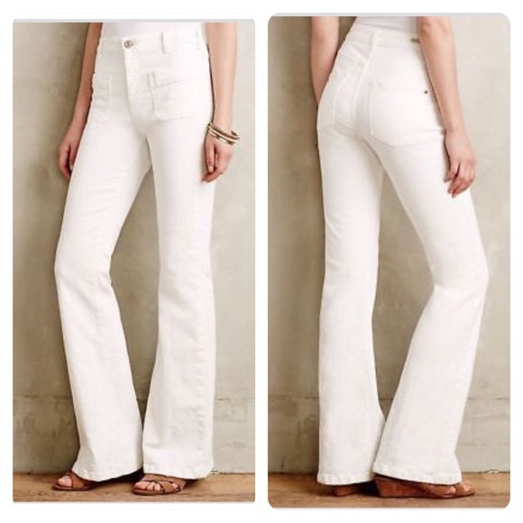 Anthropologie Pants - Anthro pilcro high waisted flare white pants 161